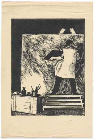 Francesco Nonni (1885-1975). Il pittore. 1924/25. Xilografia. mm 250x190....