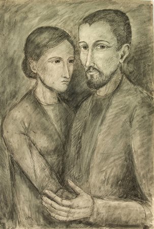 Ubaldo Oppi (1889-1942). Coppia. 1914. China e inchiostro acquerellato...