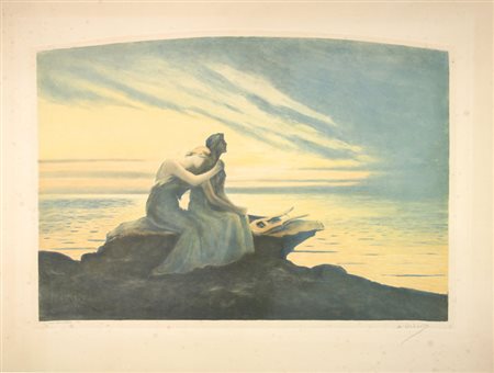 Alphonse Osbert (1857-1939). Rêve du soir. 1925. Acquatinta a colori. mm...