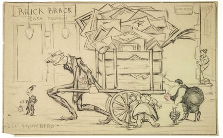 Italo Amerigo Passani (1882-? ). Lo sgombero. 1920. Matita nera e tocchi in...