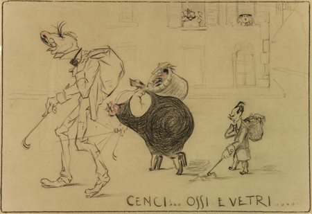 Italo Amerigo Passani (1882-? ). Cenci ossi e vetri. 1920. Carboncino e...