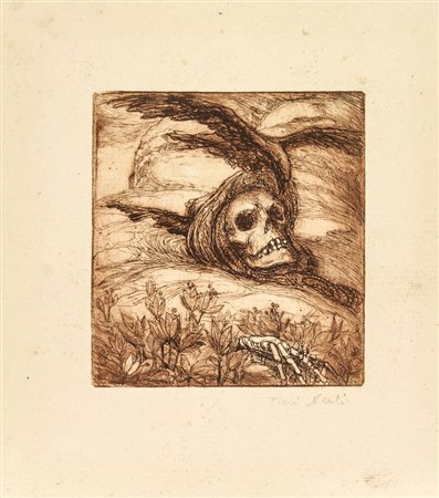 Mario Pieri Nerli (1886-1917). La Morte. Acquaforte in bistro mm 160x145....