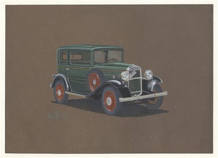 Aldo Raimondi (1902-1997). Auto Balilla. 1910. Tempera policroma su...