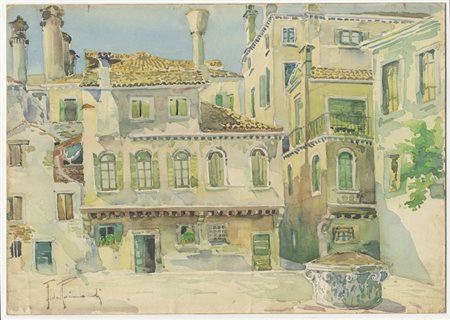 Aldo Raimondi (1902-1997). Campiello veneziano. 1930 ca. Acquerello policromo...