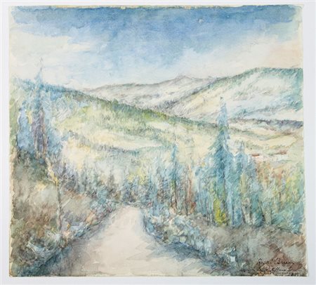 Bruno Rosai (1912-1986). Paesaggio. 1946. Acquerello policromo e carboncino...