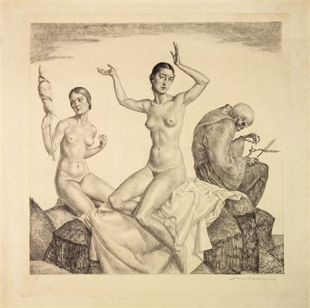 Ivo Saliger (1894-1987). Die Parzen (Le Parche). Vernice molle e puntasecca....