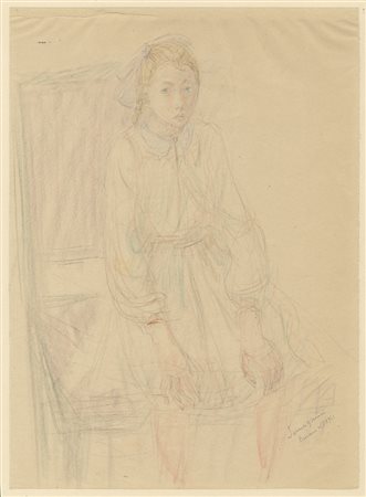 Pio Semeghini (1878-1964). Fanciulla seduta. 1941. Matite colorate su carta...