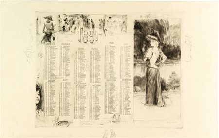 François Clément Sommier (1844-1907). Calendario per l'anno 1891. Puntasecca...