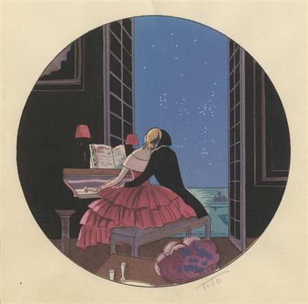 Ettore Tito (1859-1941). Quattro pochoirs. 1925 ca. Lotto composto da 4...