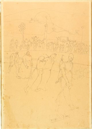 Lorenzo Viani (1882-1936). Fiera di figurine. Penna e matita di grafite mm....