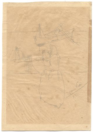 Lorenzo Viani (1882-1936). Sul molo. 1913. Matita di grafite su carta. mm...