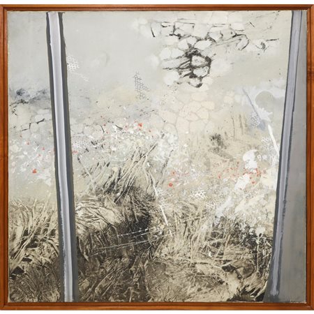 Giuseppe  Banchieri (Milano  1927-Ronchi di Massa 1944)  - Finestra con figure nel paesaggio