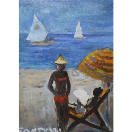 Eliano Fantuzzi (1909-1987)  - Donne in spiaggia, 1985