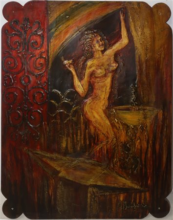 G. Belfiore - Panello decorativo raffigurante Donna e incudine