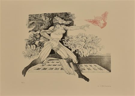 Walter Cremonini L'EVASIONE acquaforte-acquatinta su carta, battuta cm 34x44...
