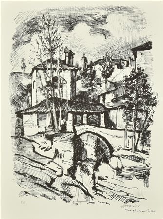 Celso Tempia PAESAGGIO BIELLESE litografia su carta, cm 50x35, es. P.A. firma