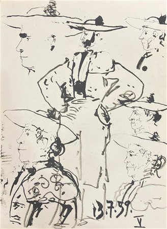 After Pablo Picasso TOROS Y TOREROS stampa tipografica, cm 37x26,5