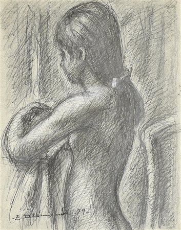 Enrico Allimandi BIMBA DI SPALLE china su carta, cm 32x25 firma e data sul...