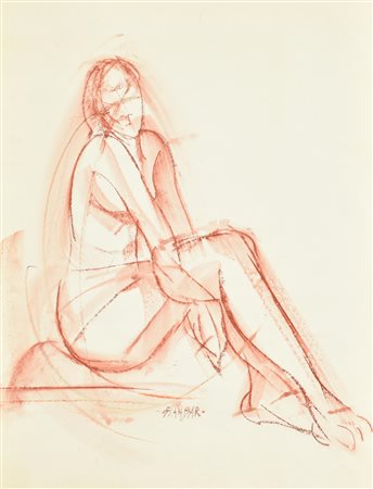 GIANBAR (Gianni Baretta) STUDIO DI FIGURA tecnica msita su carta, cm 40x30 firma