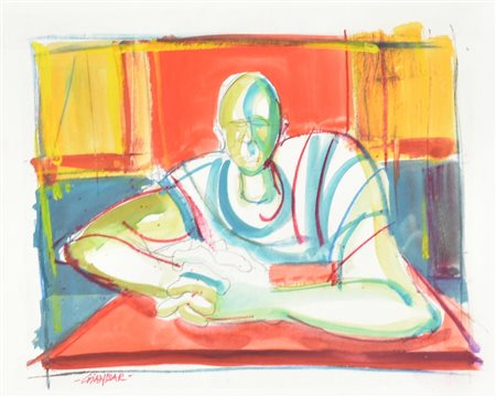 GIANBAR (Gianni Baretta) IL SAGGIO tecnica mista su carta, cm 22x27 firma