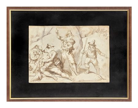 Bartolomeo Pinelli (attr.)

"Brigante ferito"
penna e acquerello bruno (mm 192x2