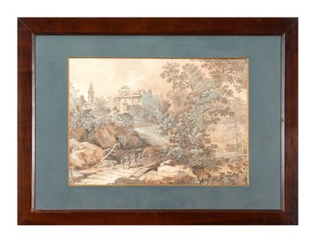 Bernardino Minnozzi (attr.)

"Paesaggio con viandanti"
tempera, acquerello e bia