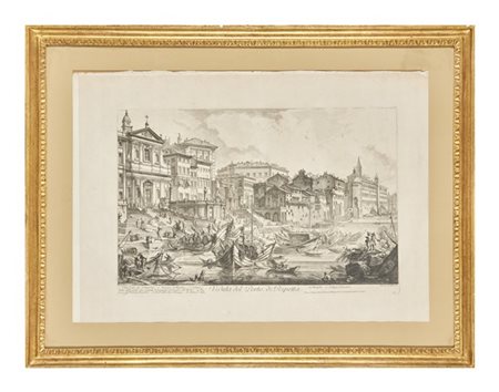 Giovanni Battista Piranesi "Veduta del porto di Ripetta, dalla serie delle "Vedu