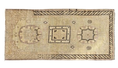 Tappeto Kotan, Turkestan orientale, fine secolo XIX. Decoro con tre medaglioni