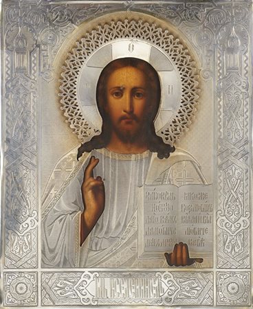 Arte russa, secolo XIX. Icona a tempera su tavola raffigurante Cristo della Dee