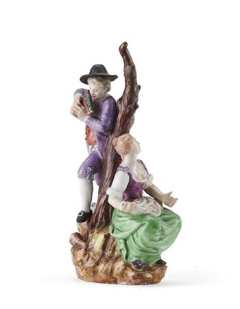 Manifattura di Cozzi, Venezia, secolo XVIII. Gruppo pastorale in porcellana pol