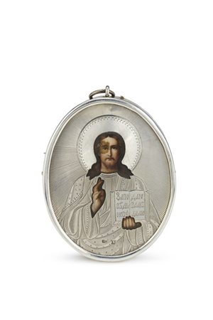 Arte russa, inizio secolo XX. Icona a pendente, tempera su tavola raffigurante