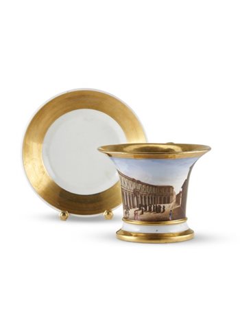 Manifattura di Ginori a Doccia, secolo XIX. Tazza con piatto in porcellana prof