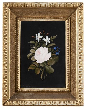 Manifattura fiorentina, secolo XIX. Placca in commesso di marmi vari raffiguran