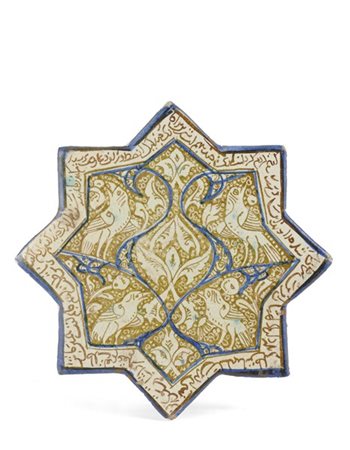 Manifattura persiana, probabilmente secolo XIV. Piastrella a stella con otto pu