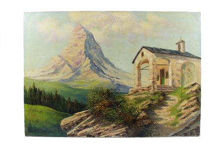 Leonardo Roda (1868 - 1933) Veduta di Monte Cervino olio su tela 70,6 x 100...