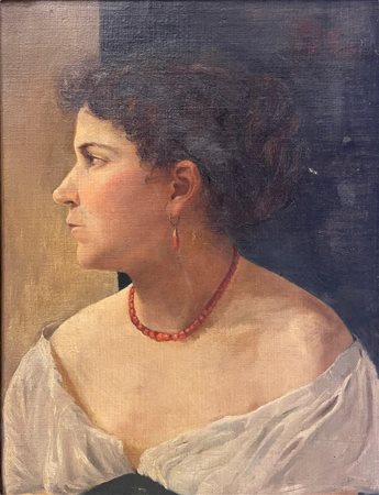 Pio Joris (1843 - 1921) Profilo femminile olio su tela 46 x 35,5 cm, firmato...