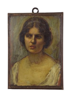 Giorgio Szoldaticz (1873 - 1955) Ritratto della moglie olio su tavola 44 x 32...
