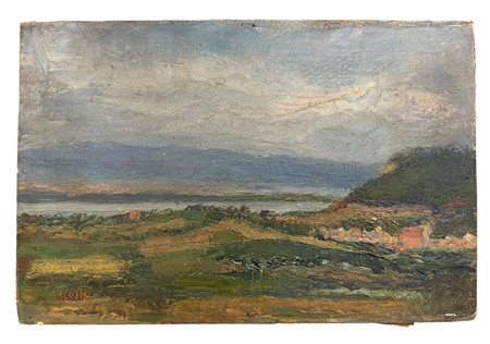Giovanni Costa (1826 - 1903) Paesaggio costiero Olio su cartone 20 x 30cm....