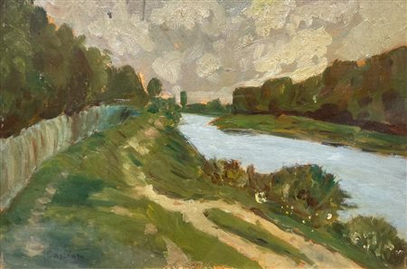 Guido Casciaro (1900 - 1963) Il fiume olio su tavoletta 18 x 25 cm. Firmato...