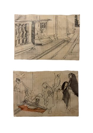 Scipione Vannutelli (1834 - 1894) Coppia di disegni tecnica mista su carta 10...