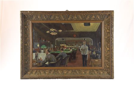 Lionello Balestrieri (1872 - 1958, ) Scena di Bistrot Olio su tela 38 x 58cm....