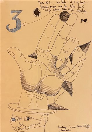 Gaetano Pompa (1933 - 1998) Paura del 3 1984 tecnica mista su carta 25,5 x 18...