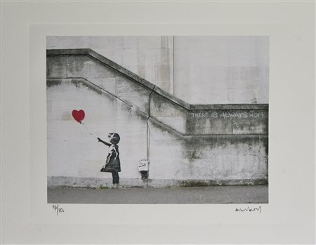 Da Banksy GIRL WITH RED BALLOON (2014) eliografia su carta, cm 28,5x38,5; es....