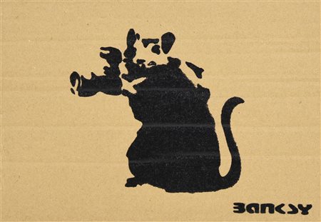 Banksy PAPARAZZI RAT, 2015 spray stencil graffiti su cartone, cm 21x30; es....
