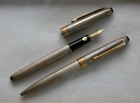 Montblanc Meisterstuck Solitaire Sterling Grain d'Orge stilografica + penna a...
