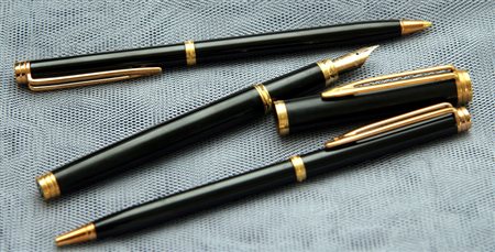 Waterman Gentleman stilografica + penna a sfera + matita - lacca nera e...