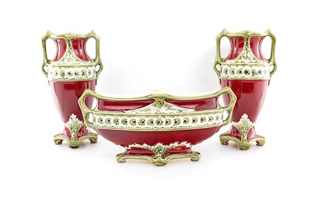  Trittico in ceramica barbotine, Francia, Art Nouveau