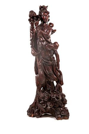  Grande figura di guanyin in legno scuro, Cina, dinastia Qing, XIX secolo