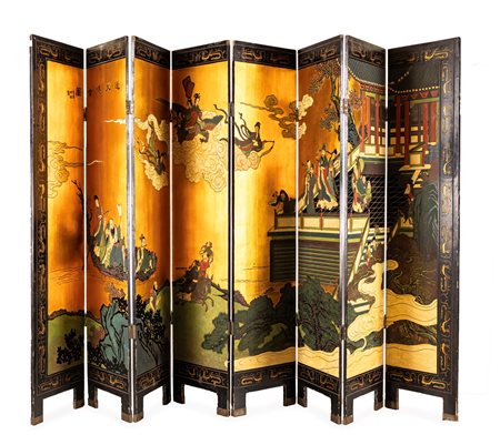  Paravento a otto ante in legno laccato, Giappone, inizi del XX secolo