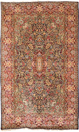  Tappeto persiano Kirman fondo blu con fitto disegno floreale